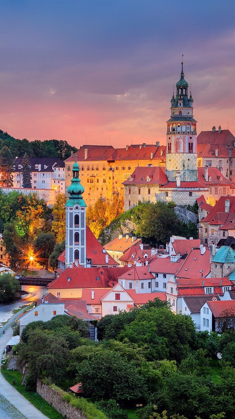 750x1334  Czech Республика Влтава Река город закат 750x1334 iPhone 8/7/6 / 6S обои фон изображение