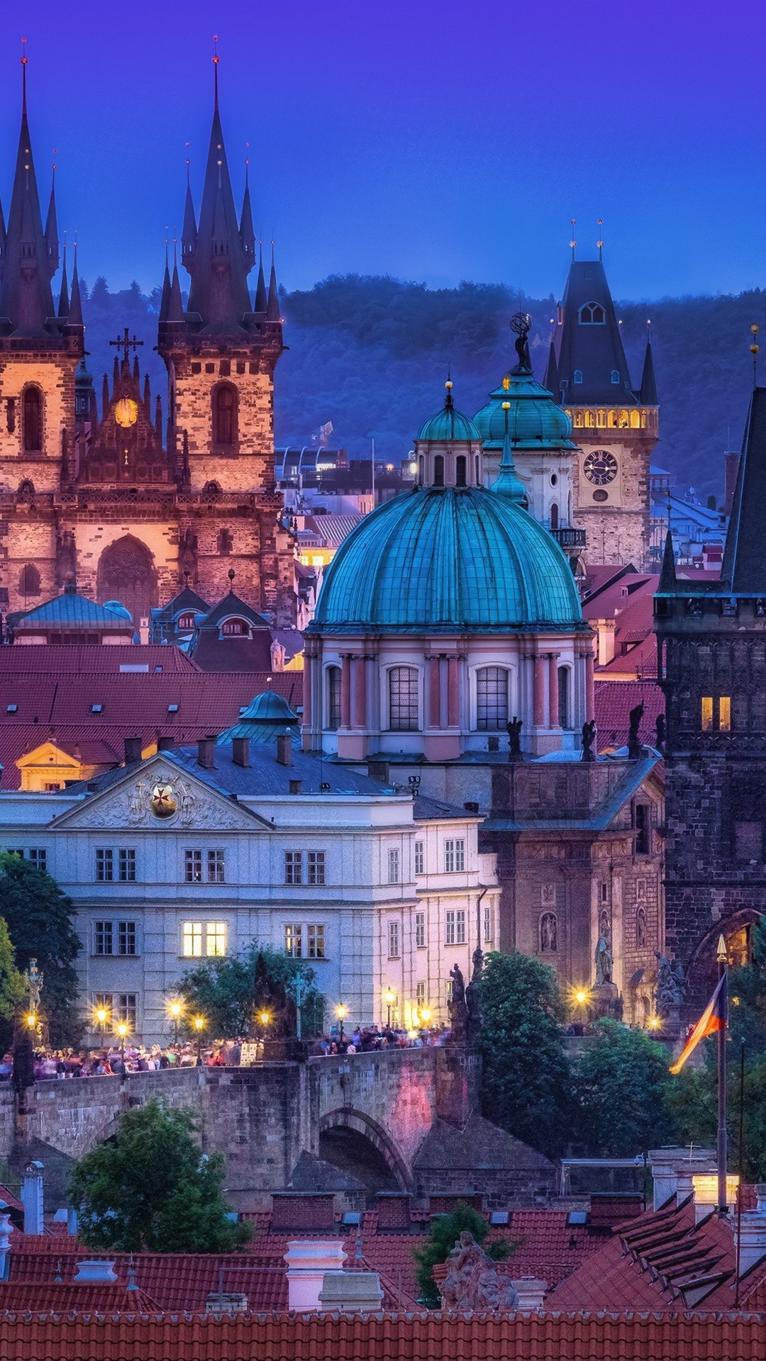 1080x1920  Wallpaper Прага Чешская Республика ночные городские здания огни 2880x1800 HD Изображение Image