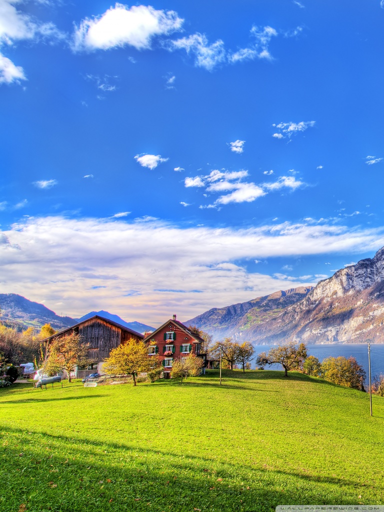 768x1024   Озеро в Швейцарии Обои для рабочего стола Ultra HD для 4K UHD TV: многоэкранный режим с двумя мониторами: планшет: смартфон