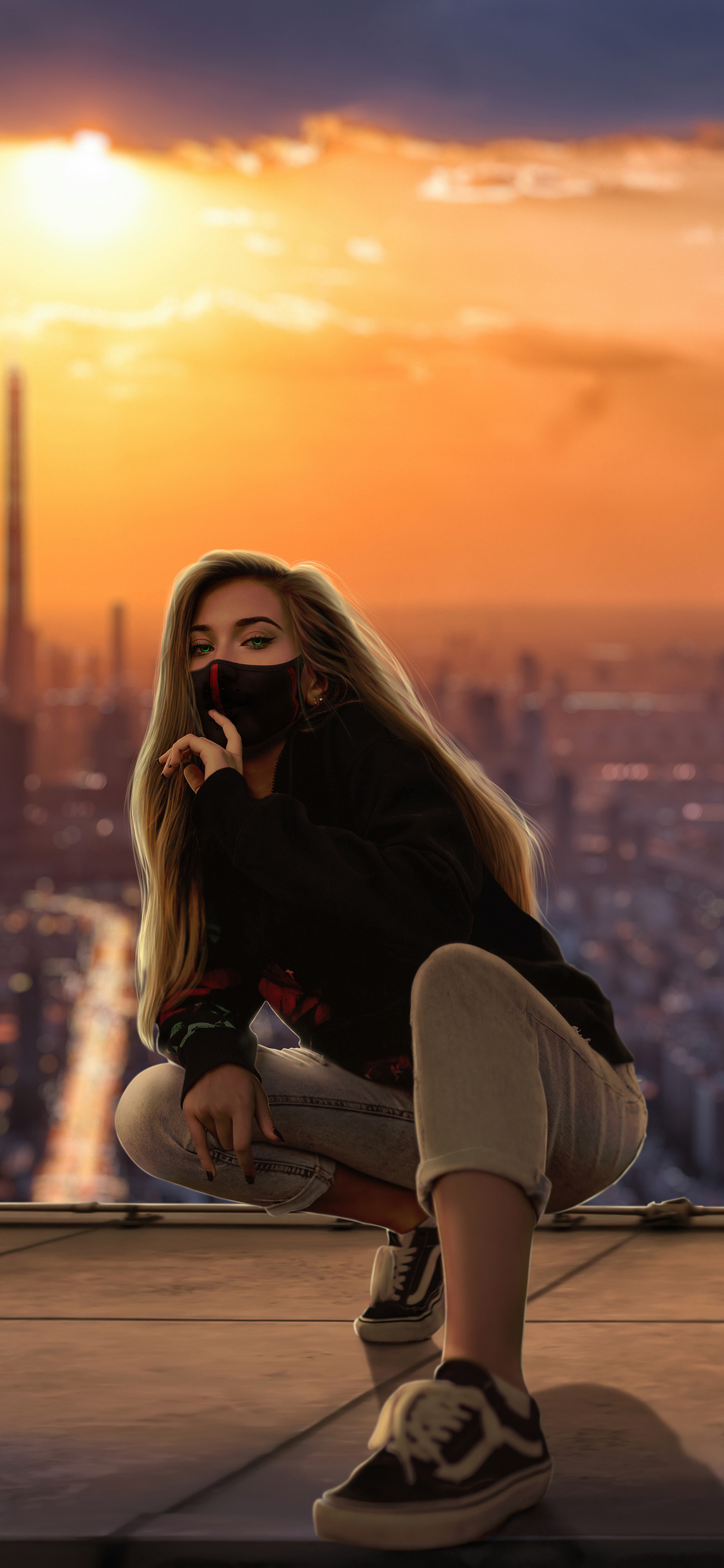 1125x2436  1125x2436 Girl Mask City Outdoor 4K iPhone XS, iPhone 10, iPhone X HD 4K Обои, изображения, фоны, фотографии и картинки