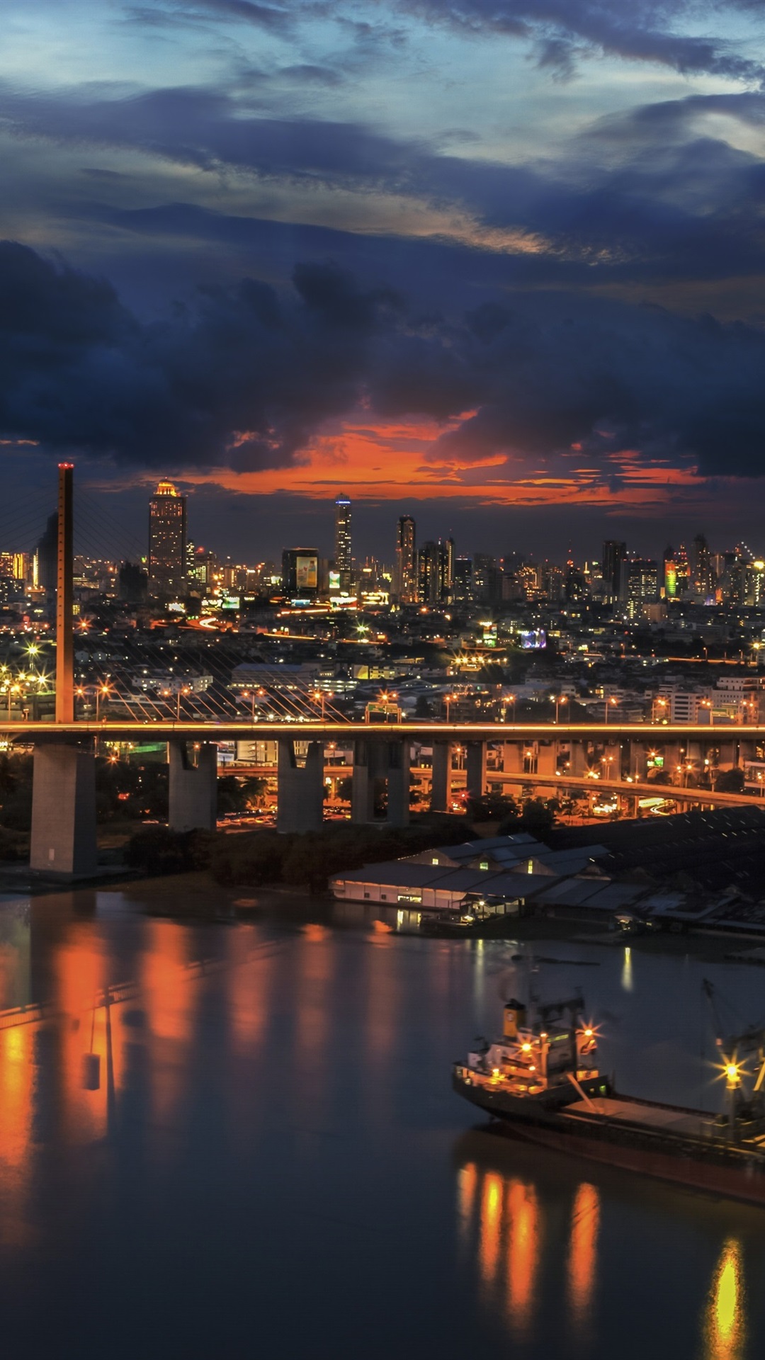 1080x1920  Wallpaper Путешествие в Таиланд Бангкок мост через реку небоскребы огни ночь 3840x2160 UHD 4K Изображение Изображение