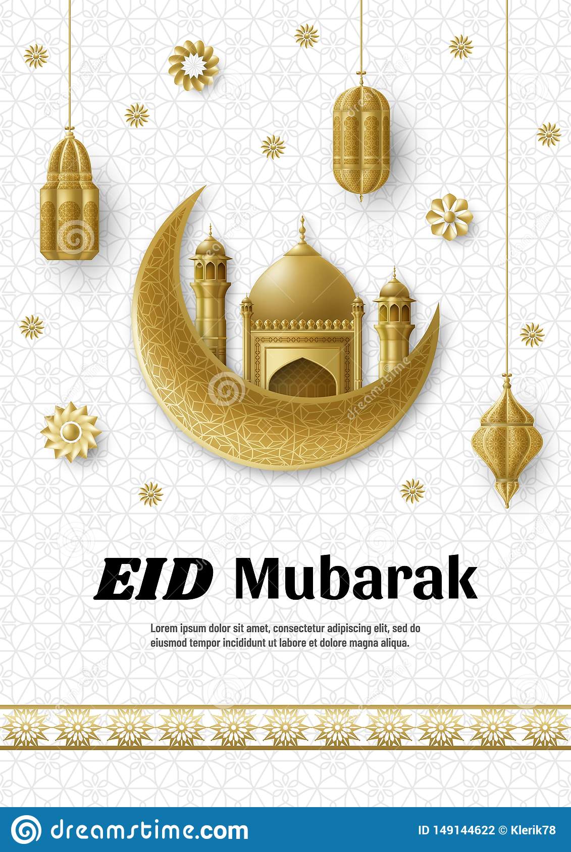 1131x1689  Ид Мубарак Фон. Исламский арабский шаблон вектор - иллюстрация золота, баннер: 149144622