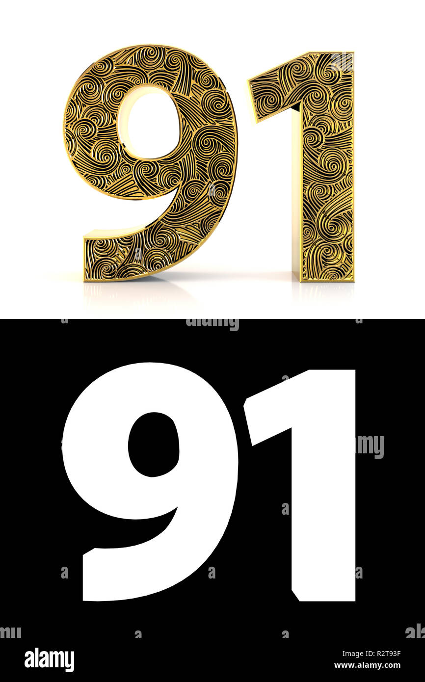 866x1390  Золотое число девяносто один (91 год) на белом фоне со стилем узора Zentangle, Drop Shadow и Alpha Channel. 3D иллюстрация Stock Photo - Alamy