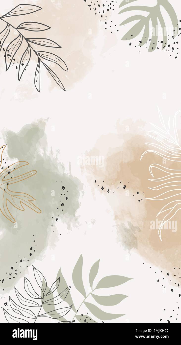 731x1390  Бежевый листовый акварельный мобильный телефон обои вектор вектор векторное изображение \ U0026 Art - Alamy