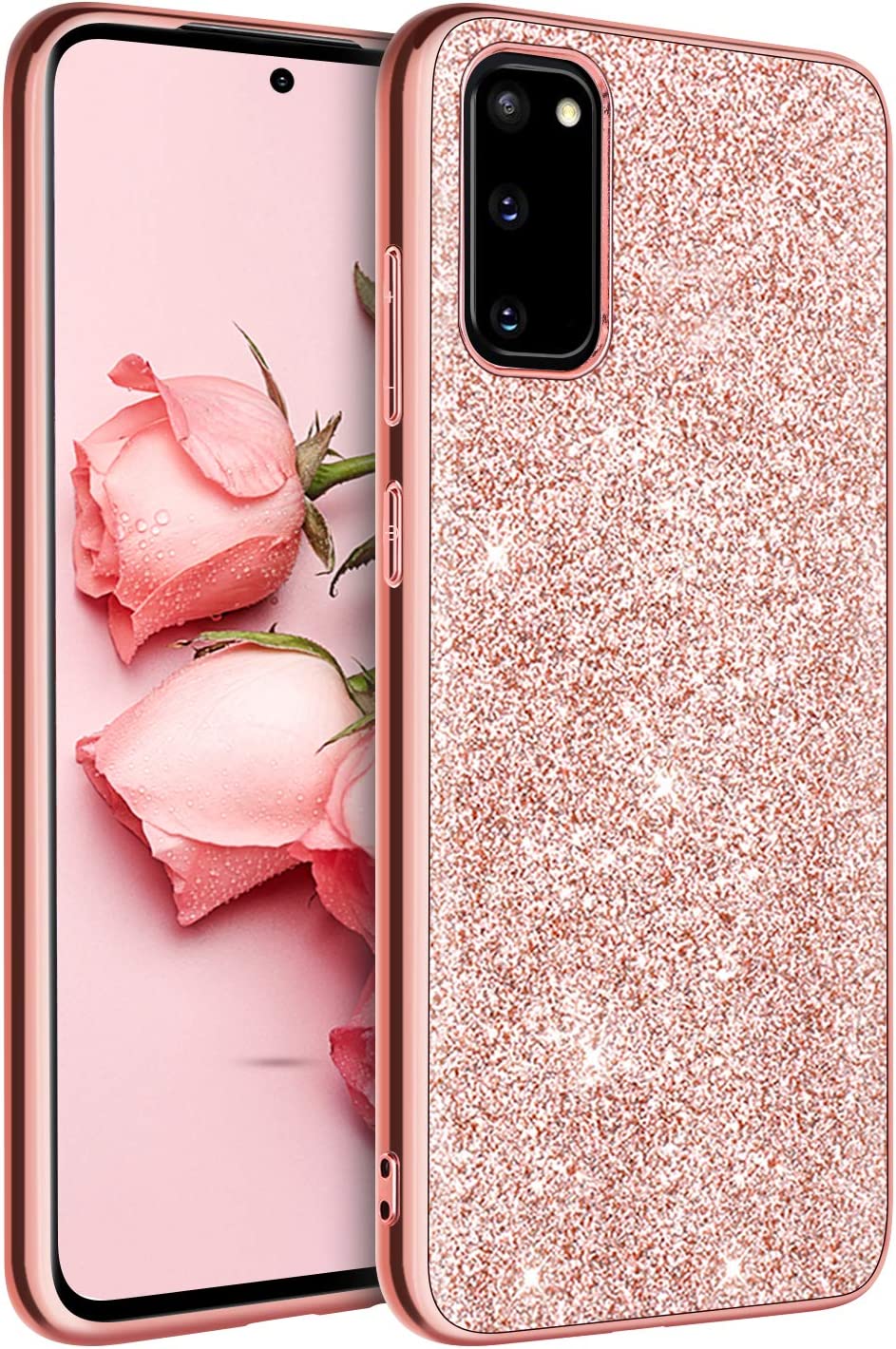943x1420  Yinlai Samsung Galaxy S20 Case Samsung S20 Case Glitter Shiny Swyly Slim Shock -надежные гибридные крышки для защиты от Drop Girly Женский телефон для Samsung Galaxy S20 6,2 дюйма 5G (2020), розовое золото/розовый: Amazon.co.uk: Electronics