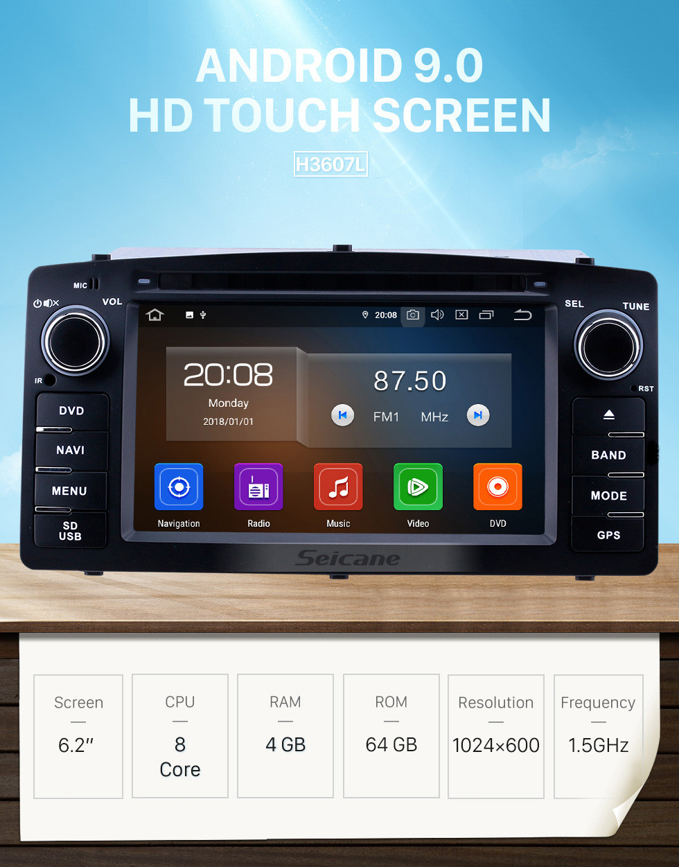 980x1251  6,2 дюйма Android 9,0 GPS Navigation Radio с HD Touchscreen CarPlay за 2003-2012 Toyota Corolla E120 BYD F3-Купить автомобильное радио на 2003-2012