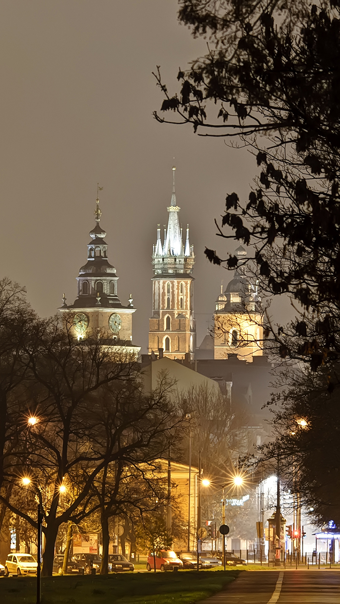 1080x1920  Photo Krakow Poland Wawel castle night время Уличные фонари 1080x1920