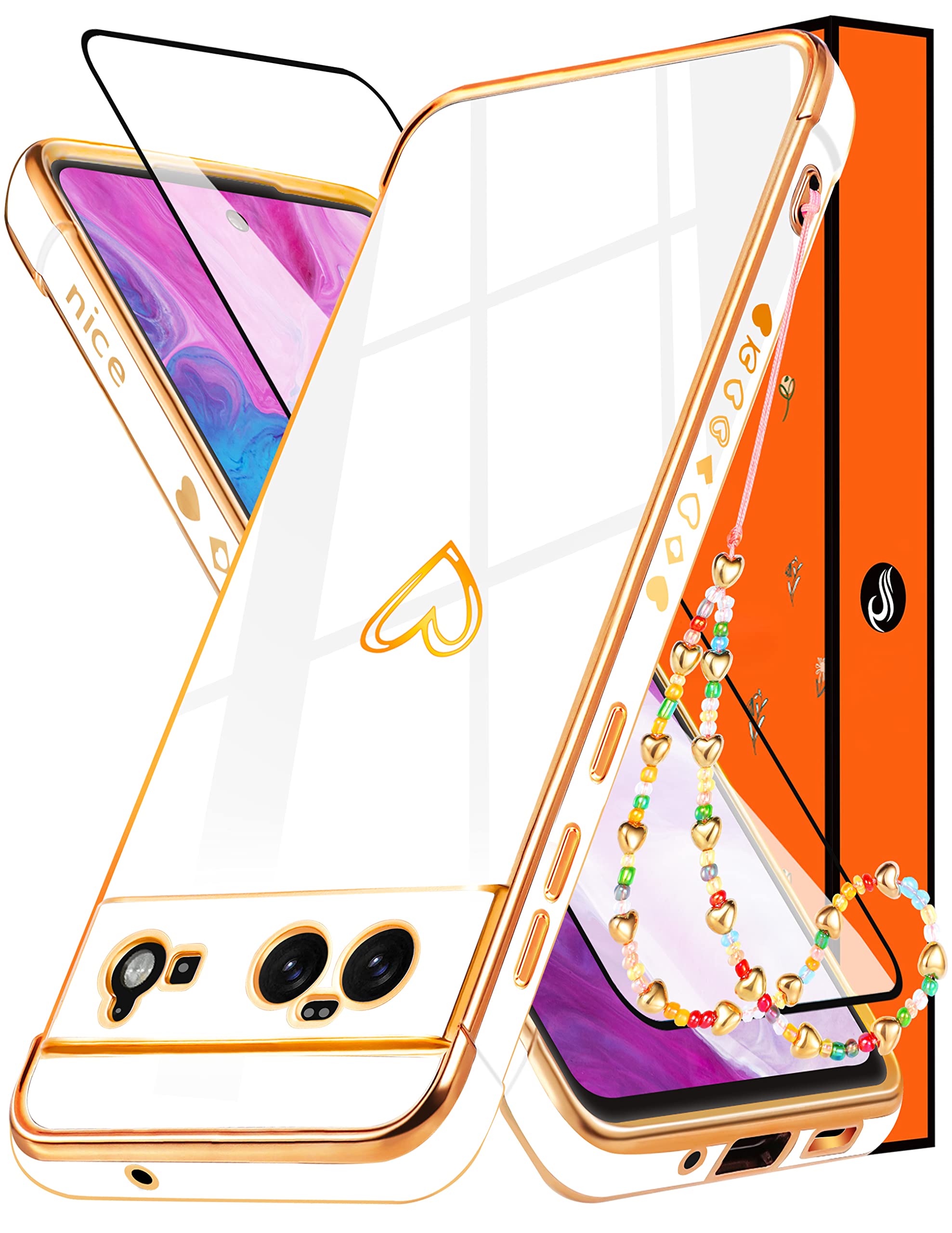 1977x2560  Для Google Pixel 6 Case для женщин-девушек (3 в 1) Симпатичные эстетические чехлы для телефона для пикселя для Pixel 6 5G 6,4 дюйма, классные сердечные рисунки Gold Paint Soft TPU Antiplop Cover для