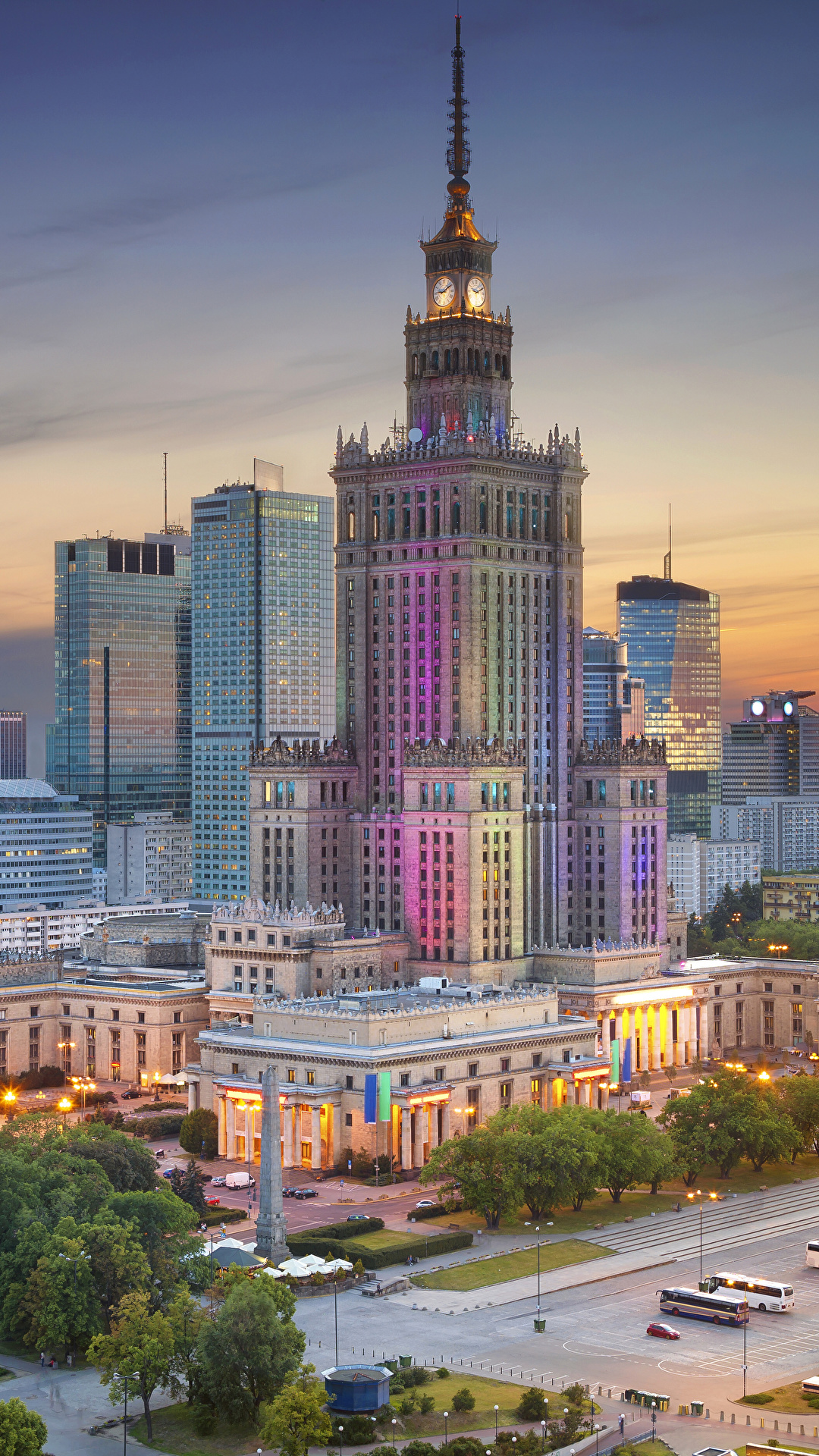 1080x1920  Image Варшава Польша Вечерние города Дома 1080x1920