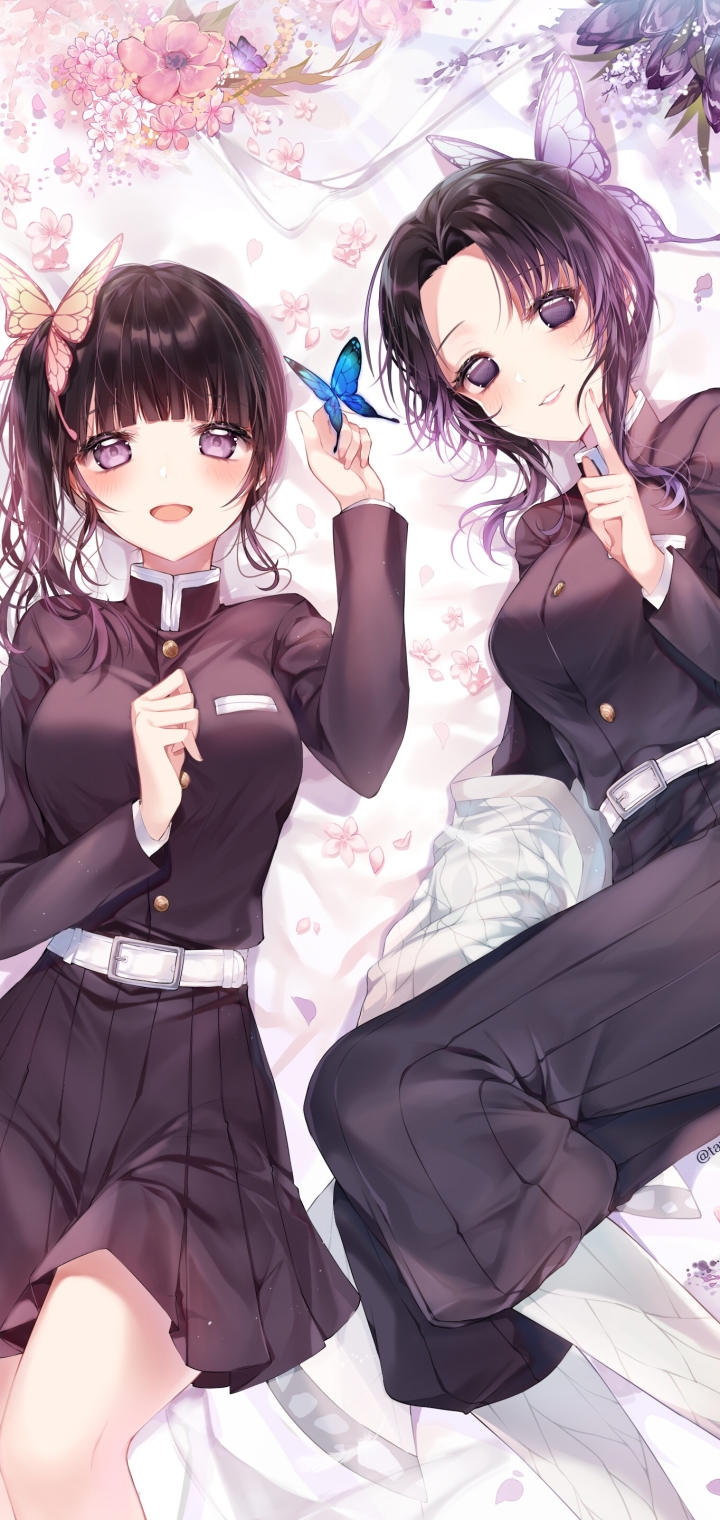 720x1520  Мобильные обои: аниме, демонов, убийца: Киметсу но Яйба, Шинобу Коху, Канао Цуюри, 1356098 Скачать картинку бесплатно.