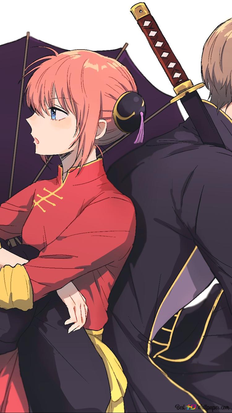 750x1334  Gintama - Kagura \ U0026 Okita Sougo 2K Скачать обои