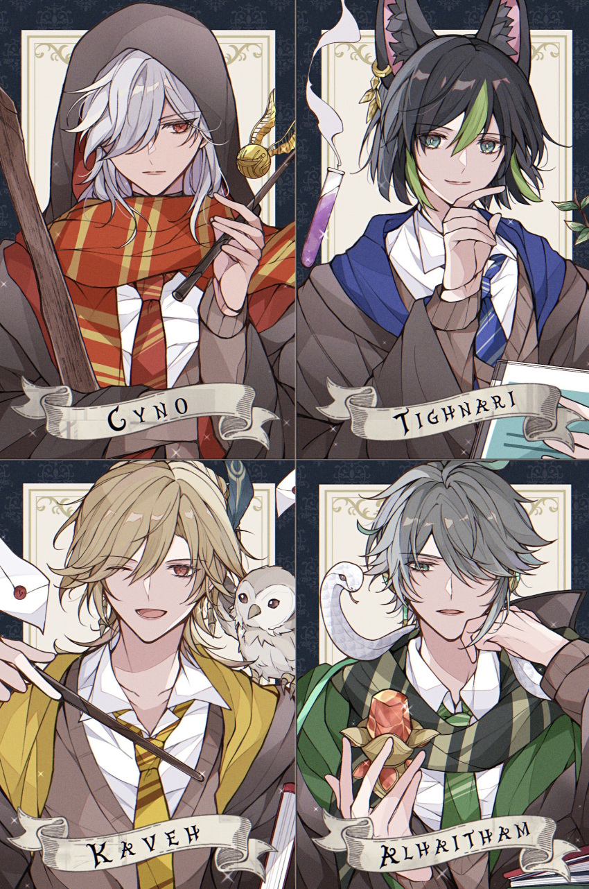 850x1282  SafeBooru - 4 -йбивс абсурдр Альхайтам (удар Геншина) Животные уши. Уши с животными уши Aqua Aqua Bird Черные черные волосы.