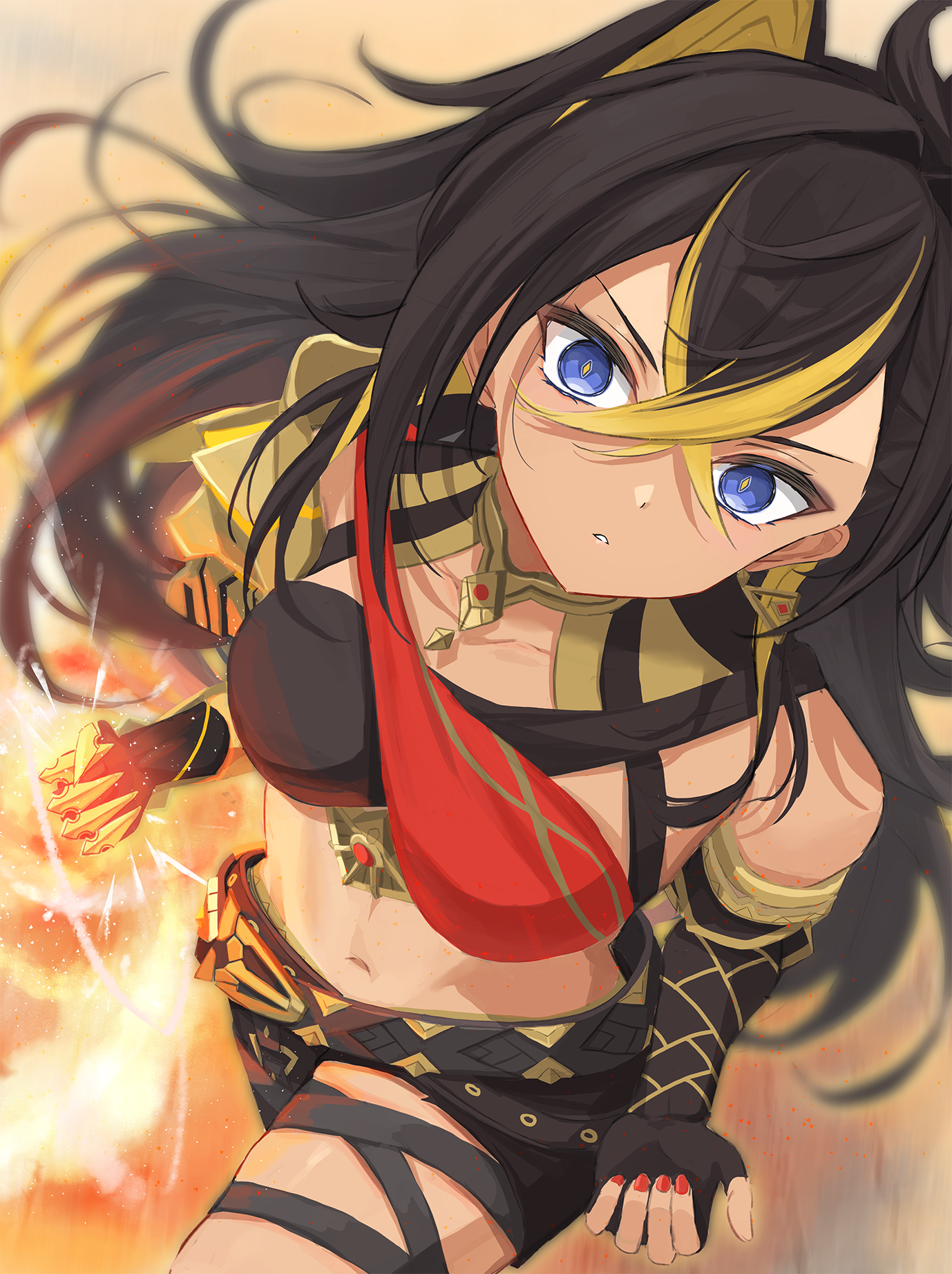 1378x1843  Обои: Dehya genshin Empact, Genshin Empact, Blue Eyes, Belly, Grait at Veorter, Anime Girls, Girls Girl