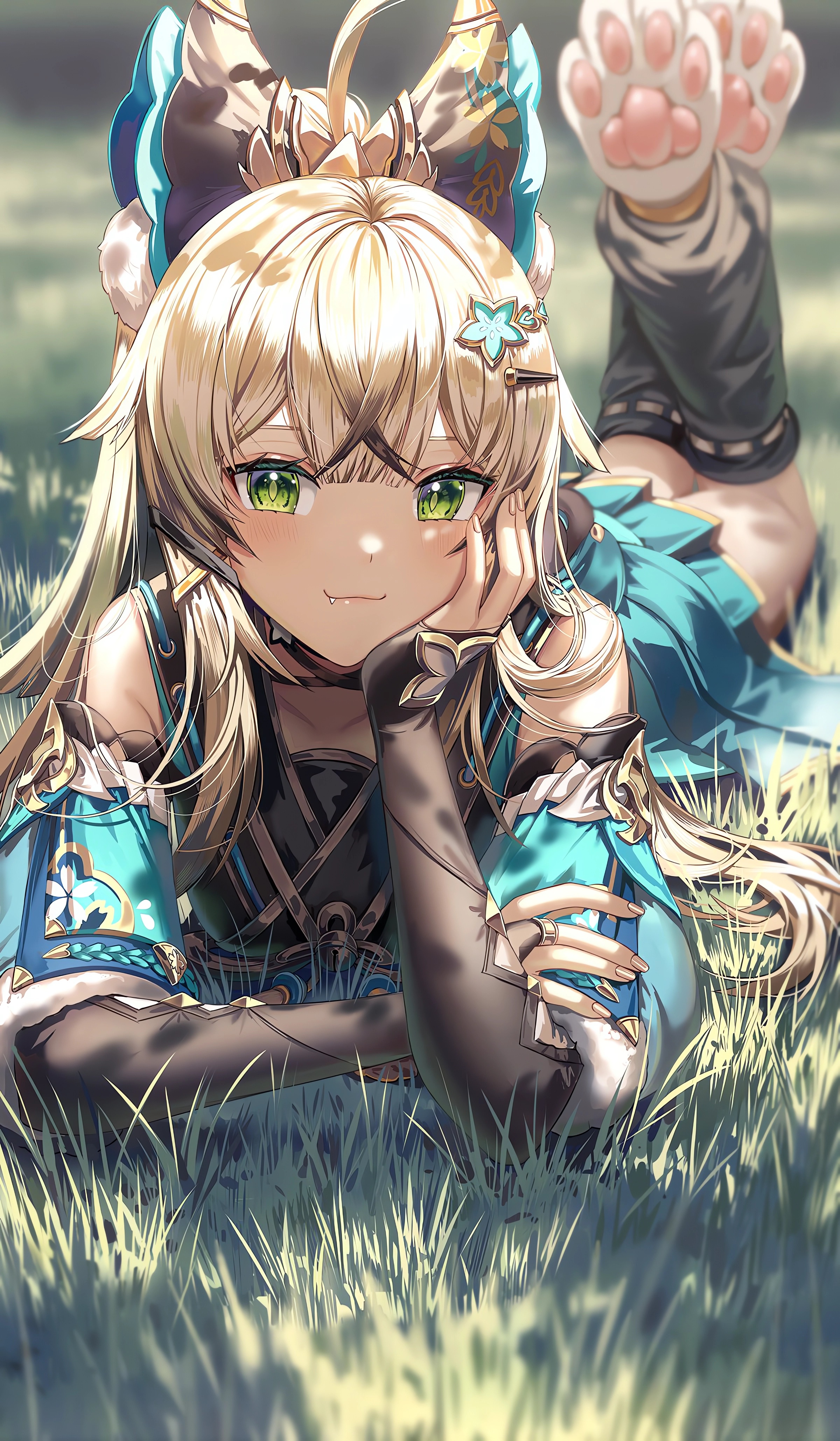 2400x4114  Аниме аниме девочки Геншин воздействие Кирара Геншин воздействие, лежащее на передней траве, улыбаясь, глядя на обои виды - разрешение: 2400x4114 - ID: 1382854 - Wallha.com