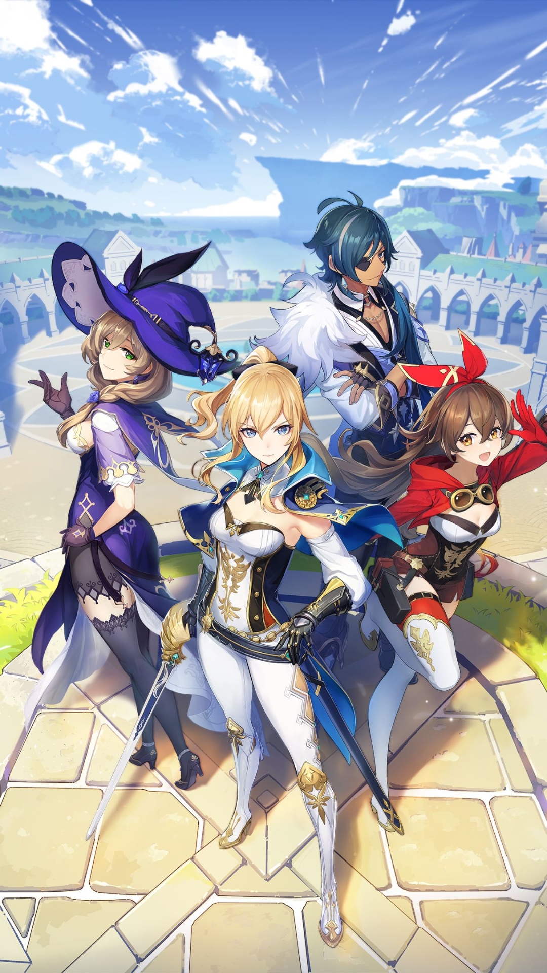 1080x1920  Мобильные обои: видеоигра, Genshin Impact, Jean (Genshin Empact), Lisa (Genshin Empuct), Amber (Genshin Excter), Kaeya (Genshin Empluck), 1387701 Скачать картину бесплатно.