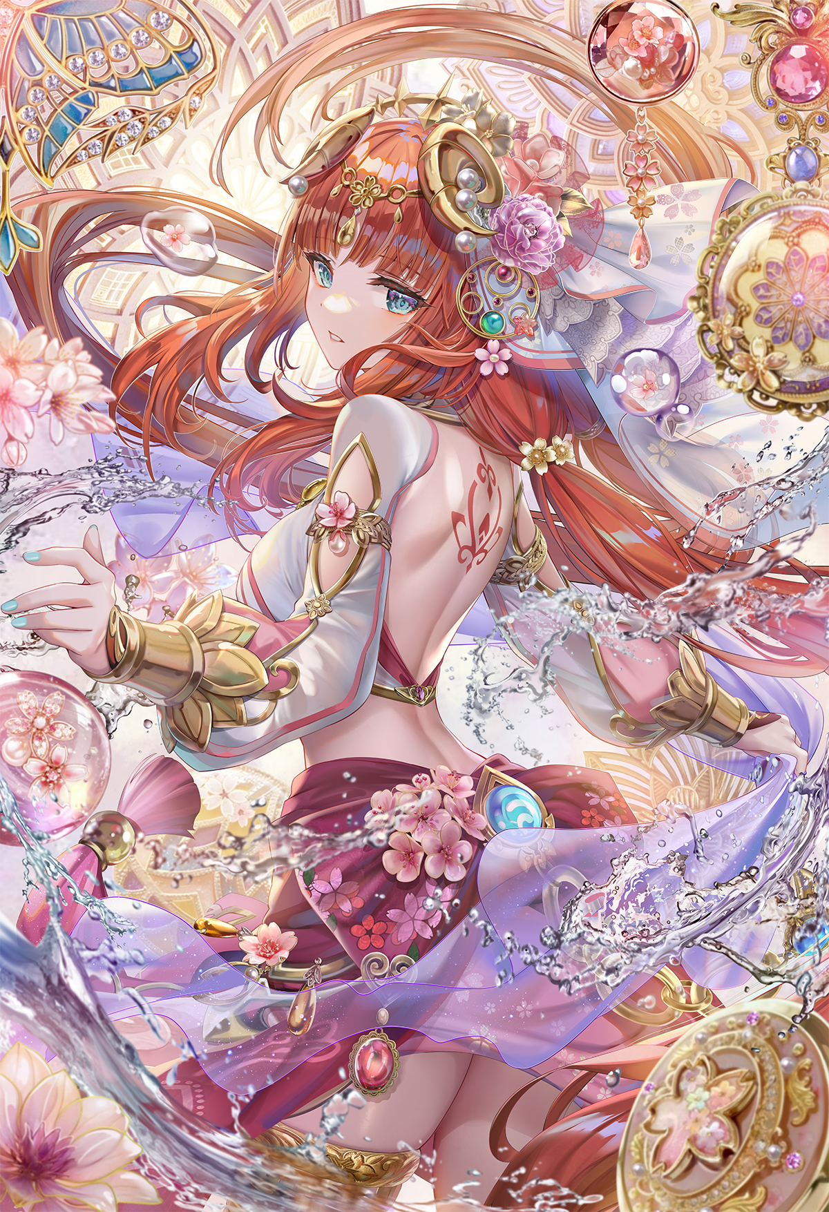 1200x1755  Обои: Genshin Impact, произведения искусства, нило Геншин воздействие, аниме -девушки, рыжие, зеленые глаза, головной убор, без седла, танцовщица, юбка, вода, цветы, вертикали, Torino Akua 1200x1755 - Yukinoshita - 2229918 - HD Wallpapers - Wallherehere.