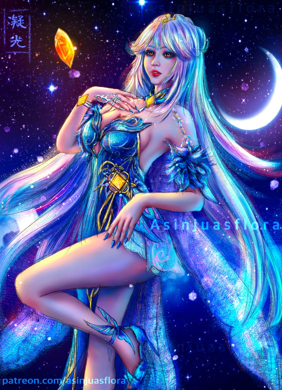 925x1280  Нингуанг 凝光 -геншин воздействие (вечернее платье Орхидеи) Asinjuasflora - Иллюстрации Art Street