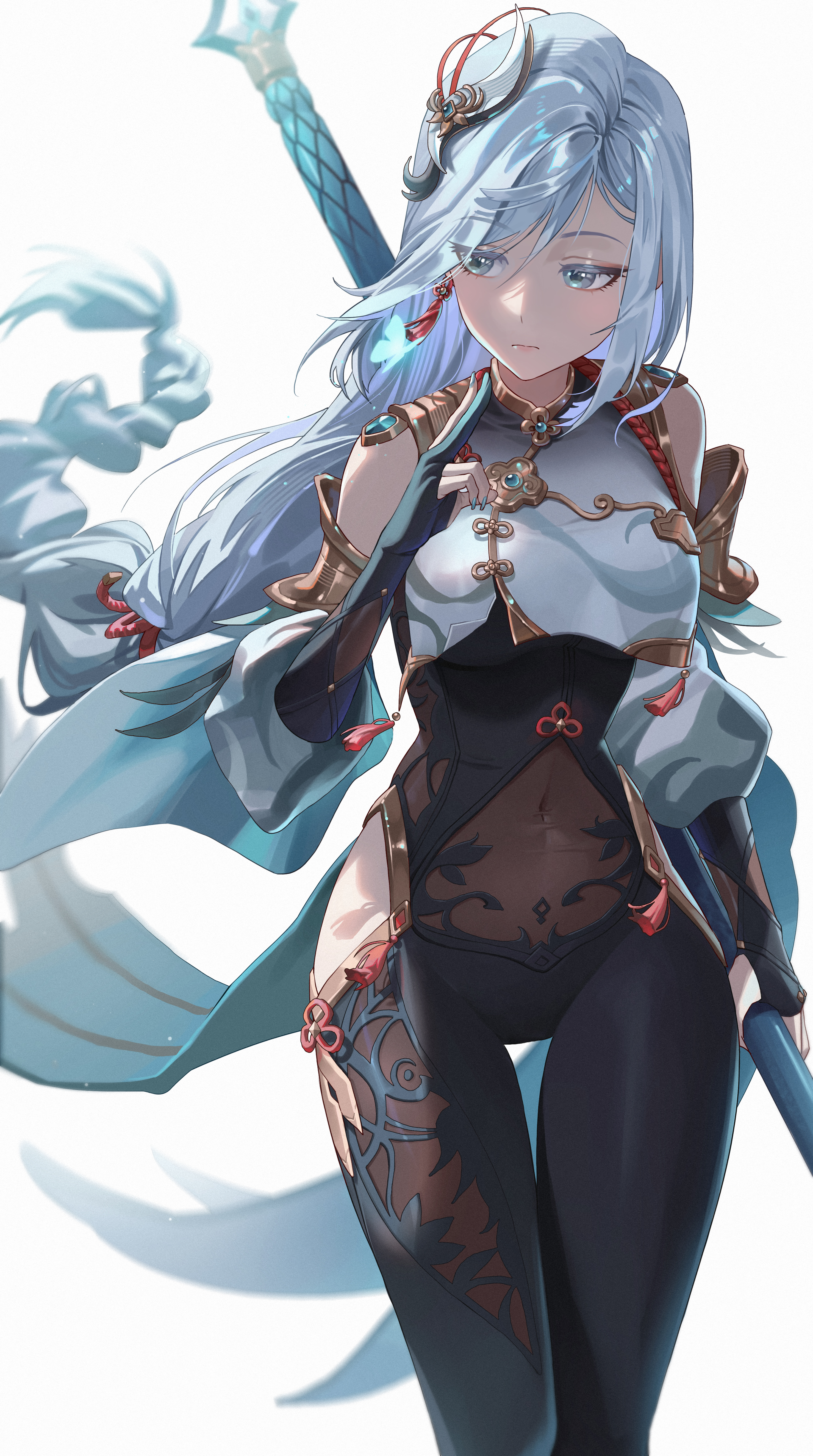 2959x5298  Обои: Шенхе Геншин Эффект, Genshin Impact, голубые глаза, видеоигры, вертикальные, пупок, меч, аниме девушки 2959x5298 - Heotrovang - 2227042 - HD обои - Wallhere