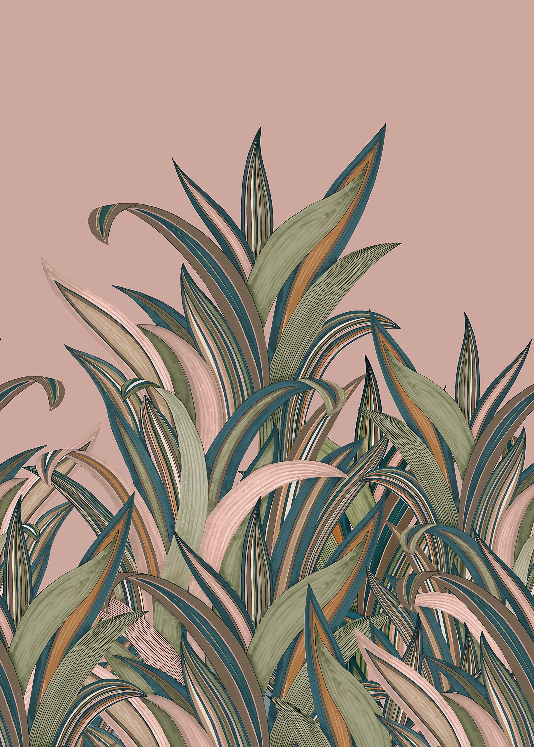 1832x2560  Rasch Wallpaper 542219 Коллекция Amazing Фотографии с красочными натуральными травами в зеленых, коньяк коричневый и синий на розовом фоне.