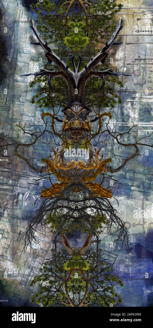 650x1390  Абстрактная природа. Сюрреалистическое симметричное дерево на художественном фоне Stock Photo - Alamy