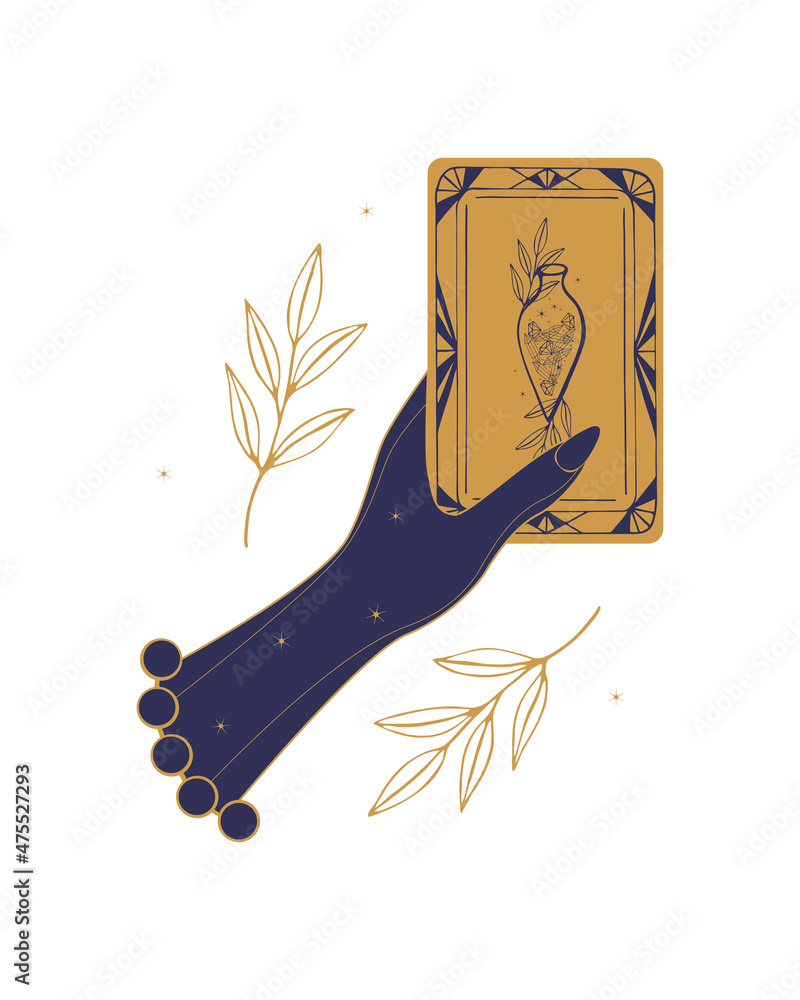 800x1000  Карта Таро Рука женского гадалки. Векторная иллюстрация Таро в винтажном стиле с мистическими символами, концепция колдовства. Изолированный белый фон. Vector Illustration Stock-Vektorgrafik | Adobe Stock