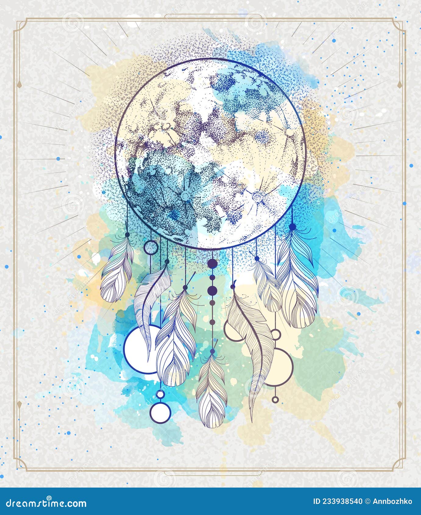 1382x1690  Современная магическая колдовская карта с Dream Latcher и полной реалистичной луной на акварельном фоне. Сток -вектор - иллюстрация карт, Midnignht: 233938540