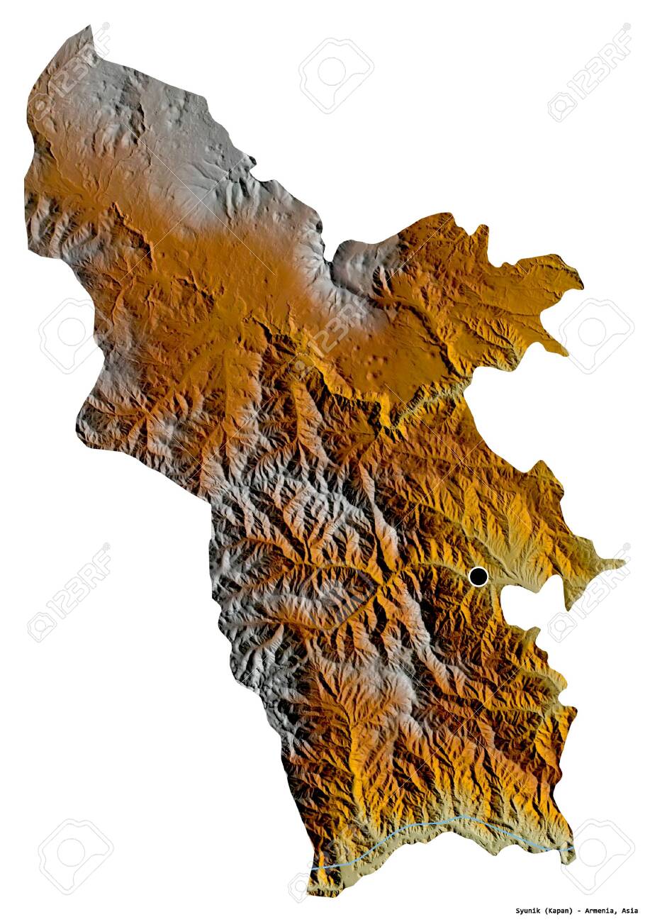 917x1300  Форма Сиуника, провинция Армения, с его столицей, изолированной на белом фоне. Топографическая карта помощи. 3D -рендеринг Стоковая Фото, изображение и роялти. Изображение 153610083.