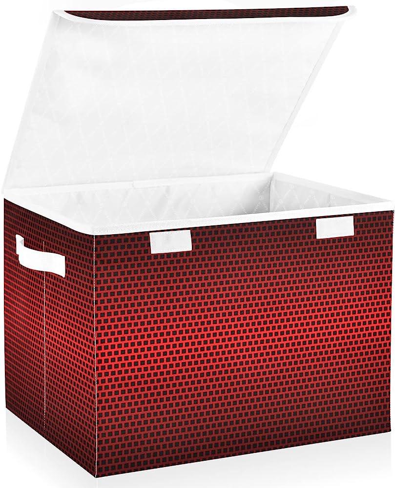 809x1000  Amazon.com - Красный геометрический перфорированный квадратный фон Большие складные ящики для хранения с крышкой, складной ткань, организатор шкафа, склад