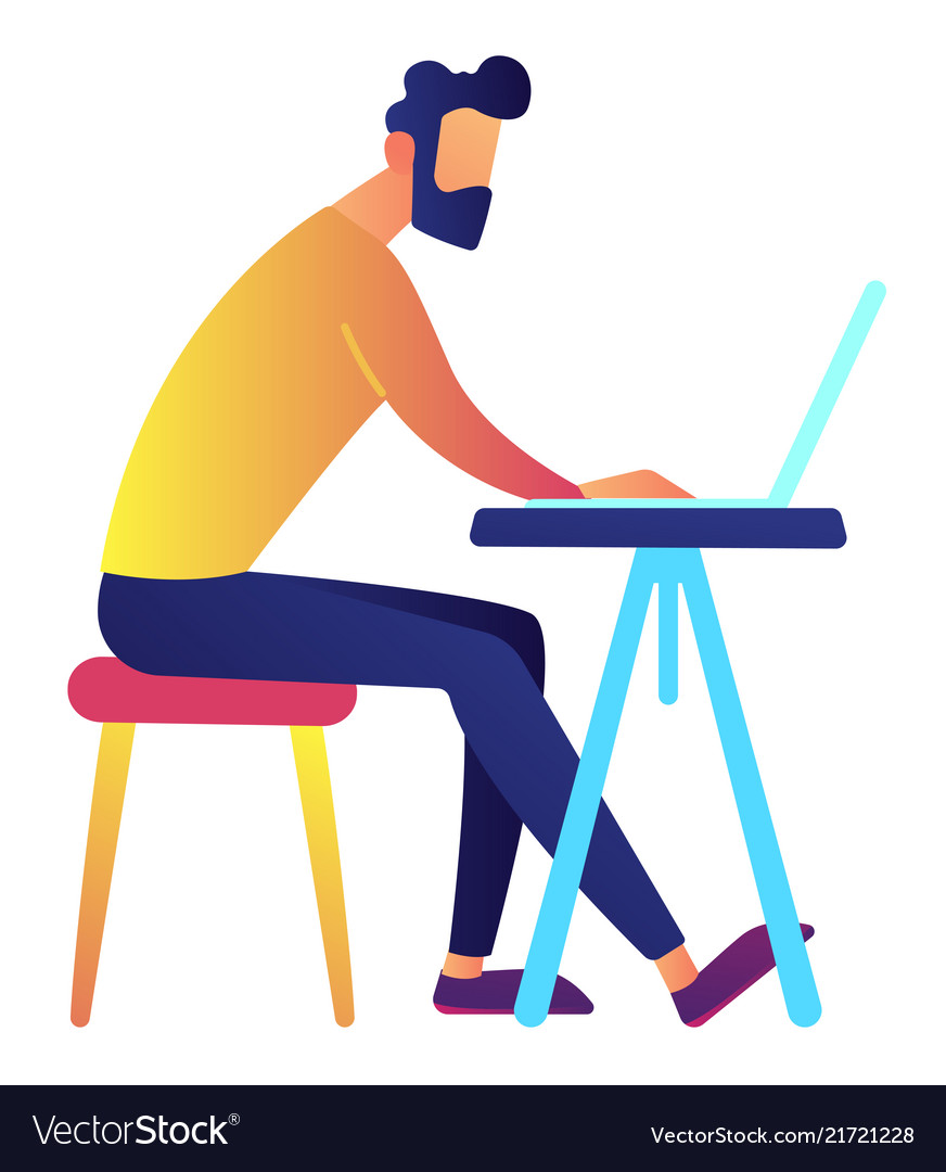872x1080  Специалист по ИТ -мужчинам, работающий на ноутбуке на Desk Vector Image