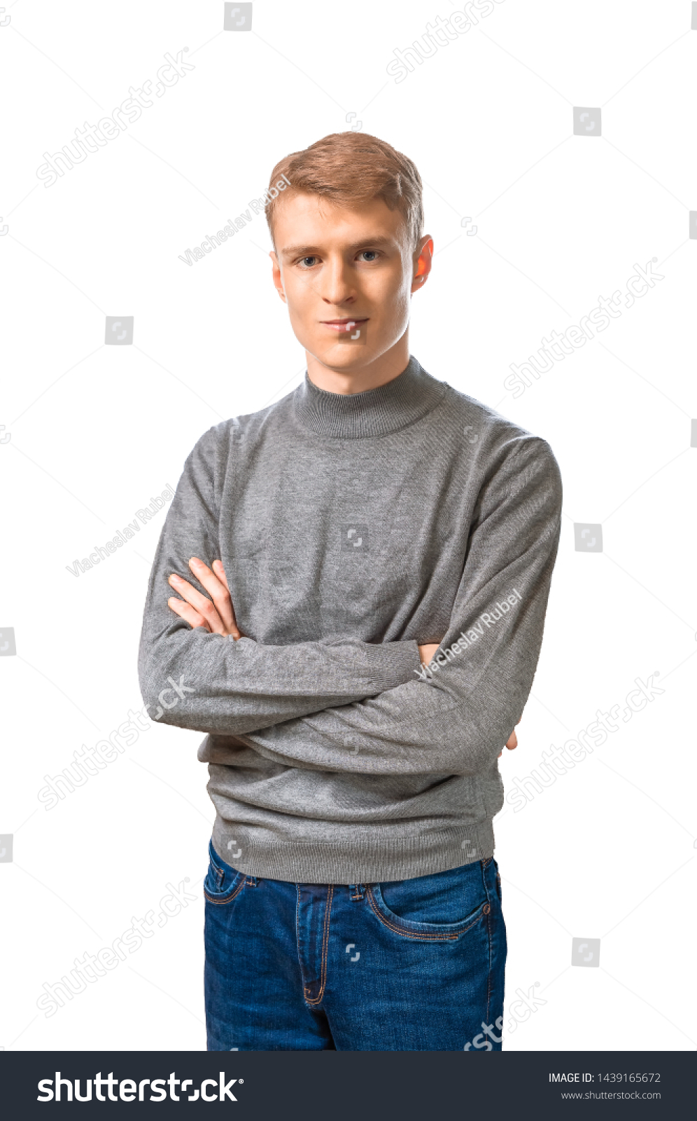 996x1600  Молодой блондин европейский серый пуловер Stock Photo 1439165672 | Shutterstock