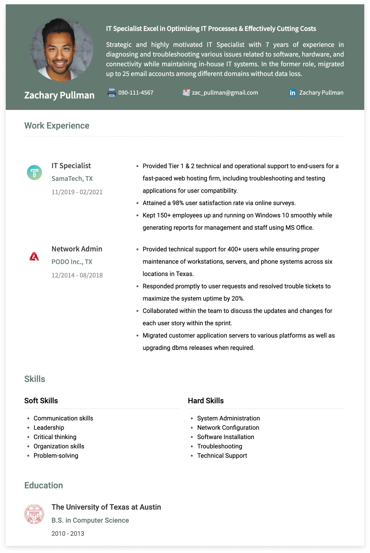 1289x1923  ИТ -специалист резюме примеры [Советы по навыкам письма, объектив, резюме] | Cakeresume