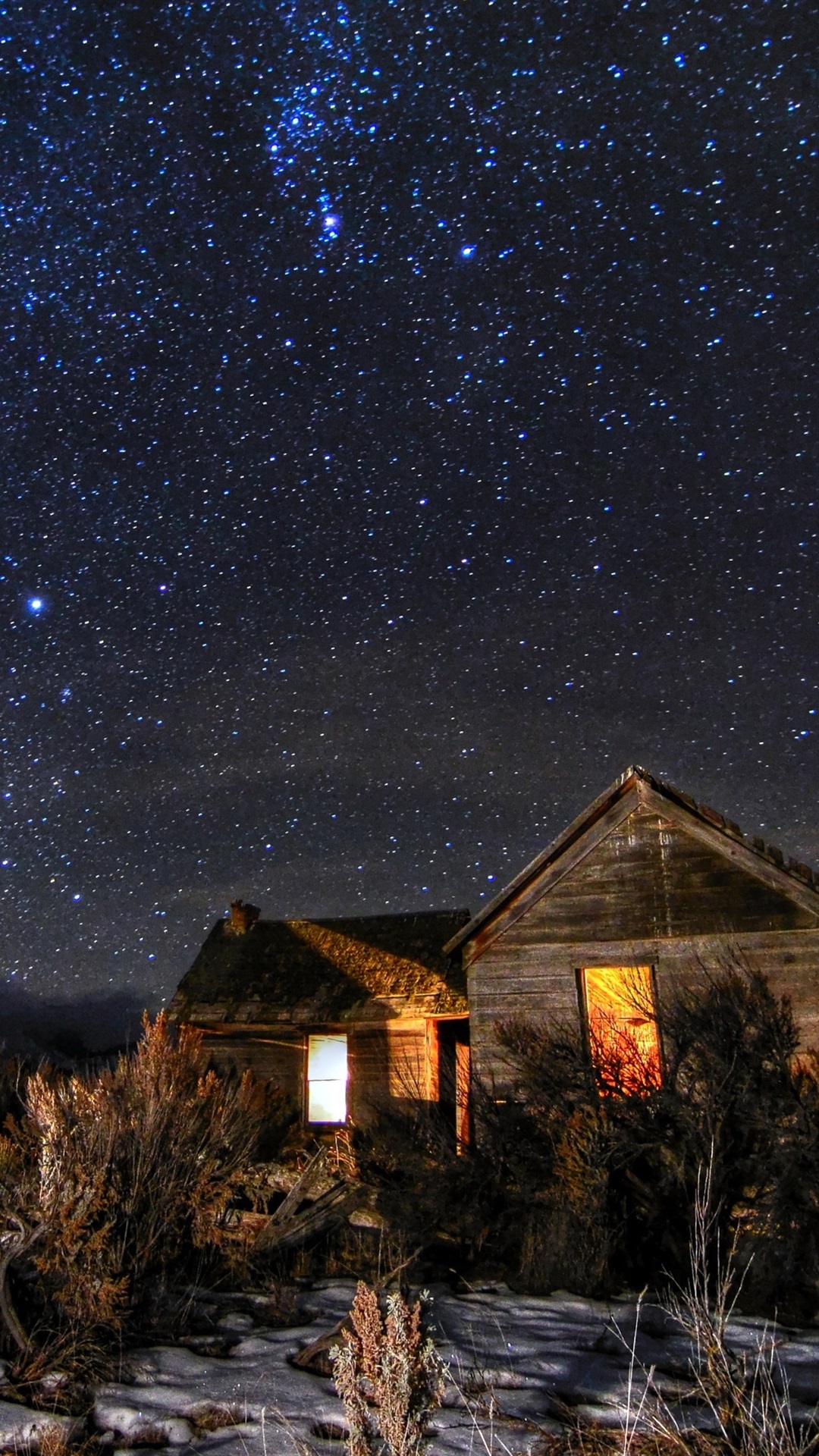 1080x1920  Ночь обоев, звезды, хижина, деревья 3840x2160 UHD 4K Picture, Image