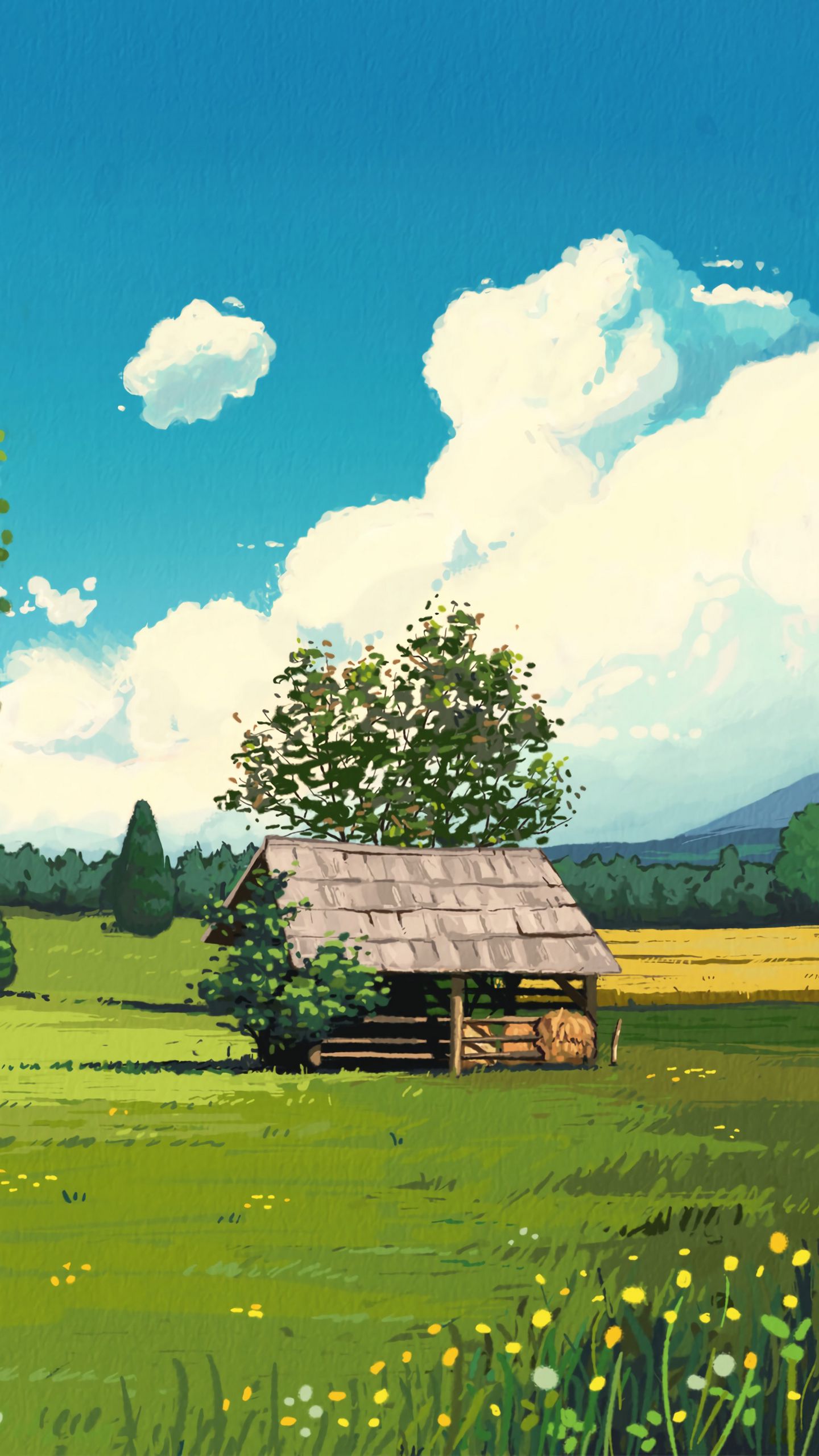 1440x2560  Скачать обои 1440x2560 Хижина, лес, искусство QHD Samsung Galaxy S6, S7, Edge, Note, LG G4 HD Фон