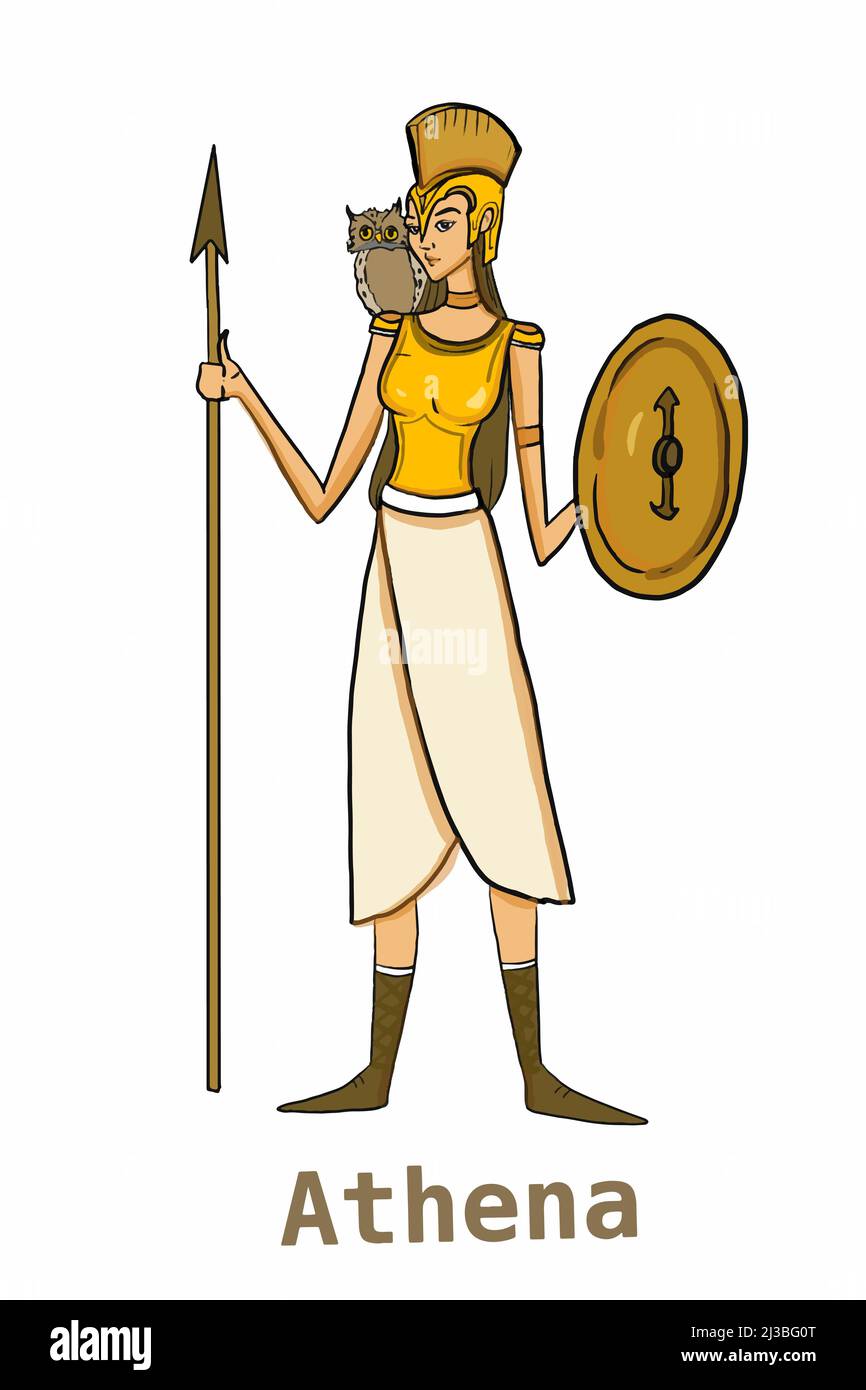 866x1390  Греческая мифология боги, Афина, иллюстрация, белый фон, линейный рисунок Stock Photo - Alamy