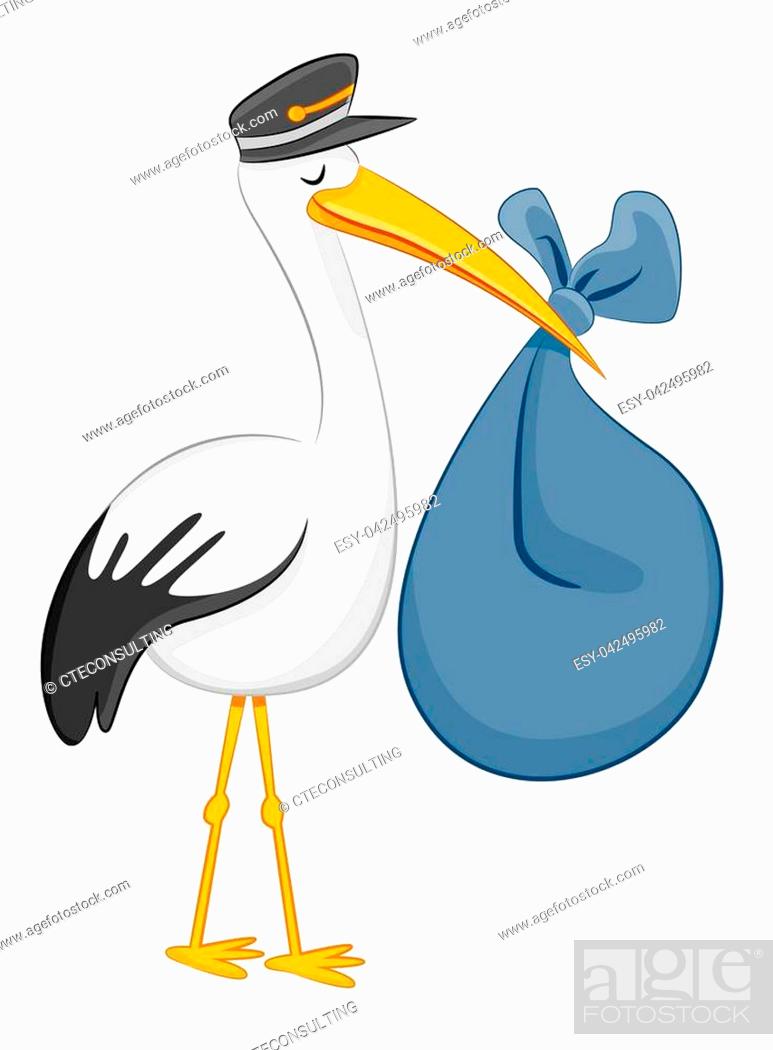 773x1050  Изображение аиста, поставляемого детским пакетом, изолированным на белом фоне, запасе вектора, вектора и с низким бюджетом без роялти. Картинка ESY-042495982 | AgeFotostock