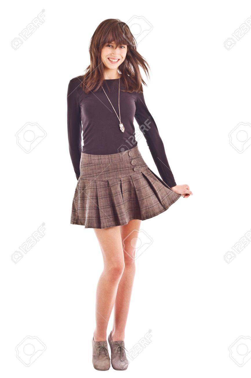 866x1300  Девушка в юбке изолирован на белом фоне Стоковое фото, изображение и изображение без роялти. Изображение 15099590.