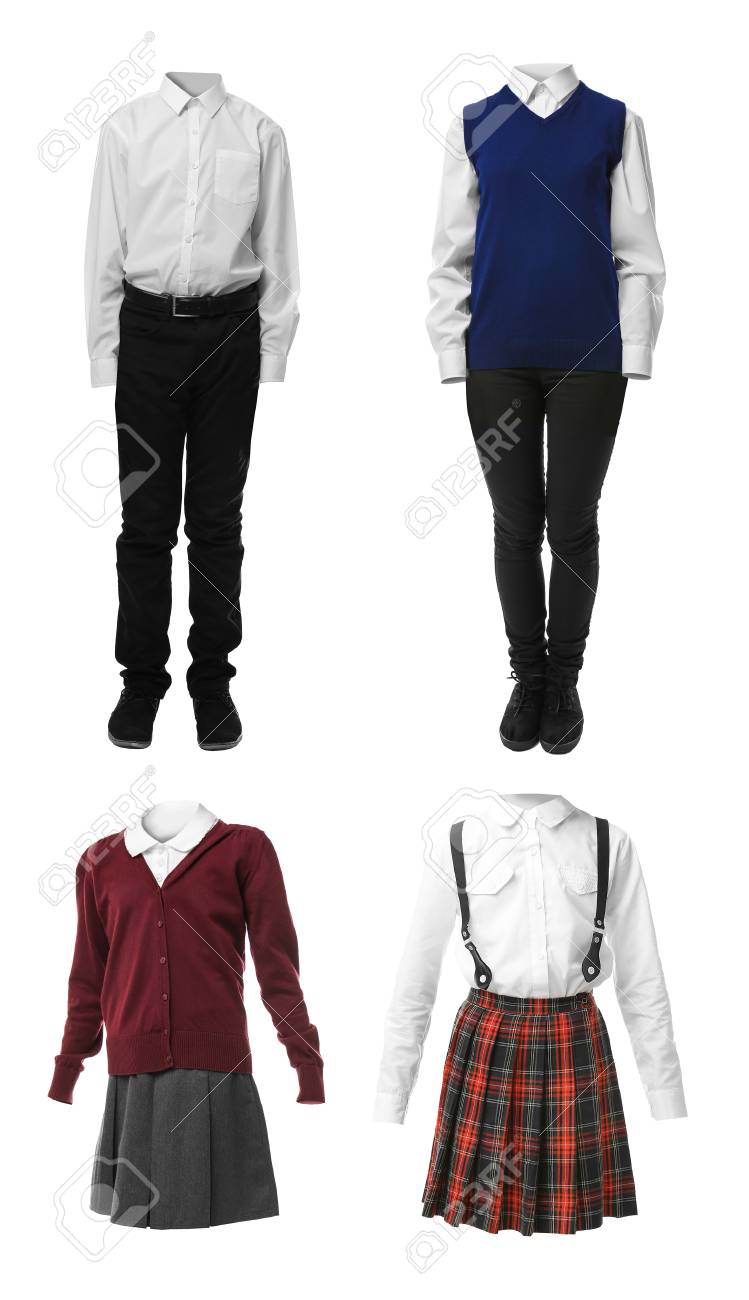 749x1300  Набор школьных униформ на белом фоне Stock Photo, Picture и REALYTY FREEALTION Image. Изображение 92270777.