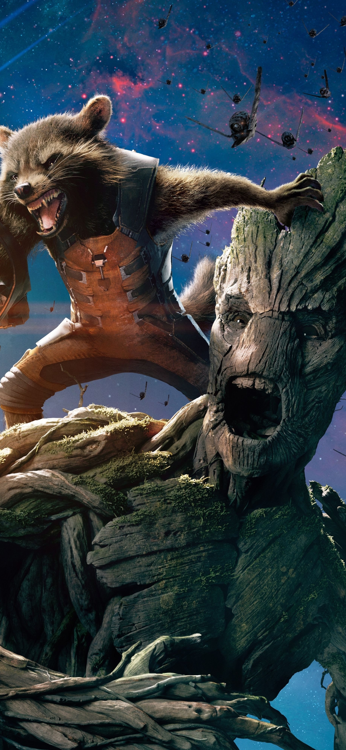 1125x2436  Мобильные обои: фильм, Guardians of the Galaxy, Rocket енот, Groot, 1383636 Скачать картинку бесплатно.