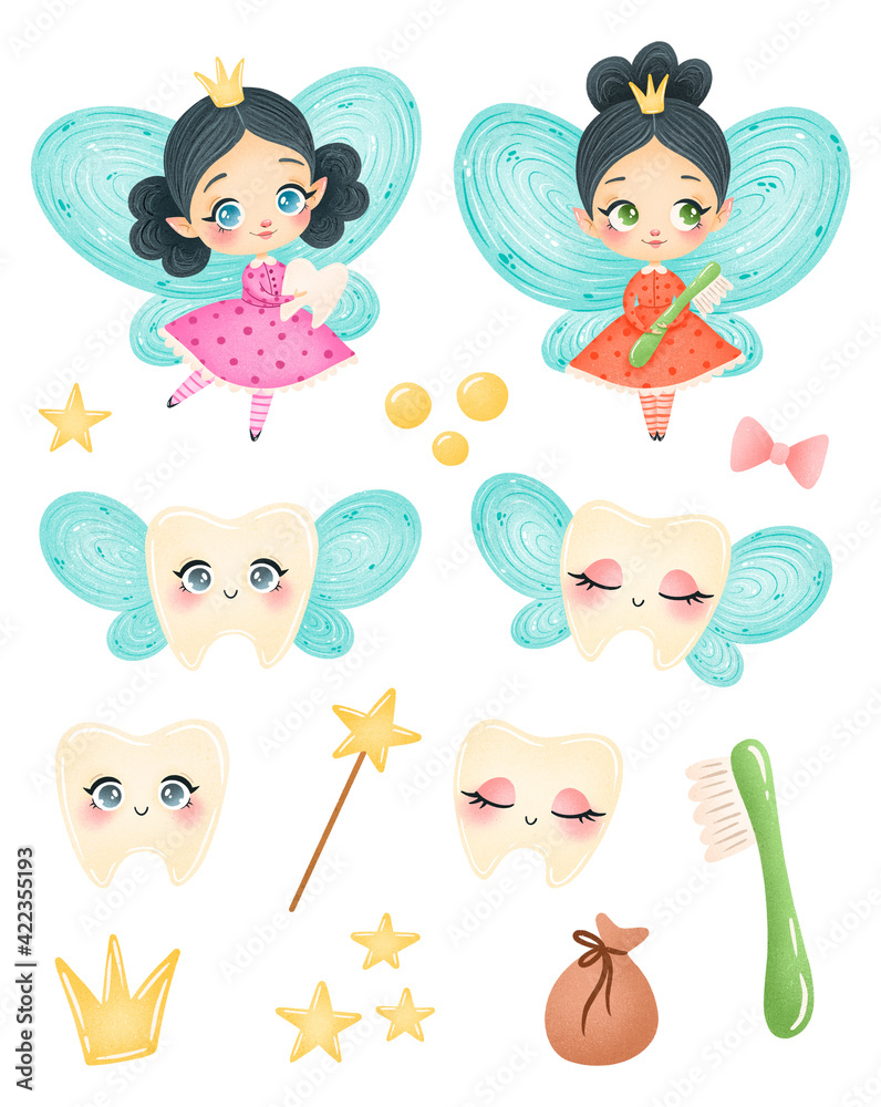 796x1000  Симпатичная мультипликационная зубная фея изолированная на белом фоне. Стоковая иллюстрация | Adobe Stock