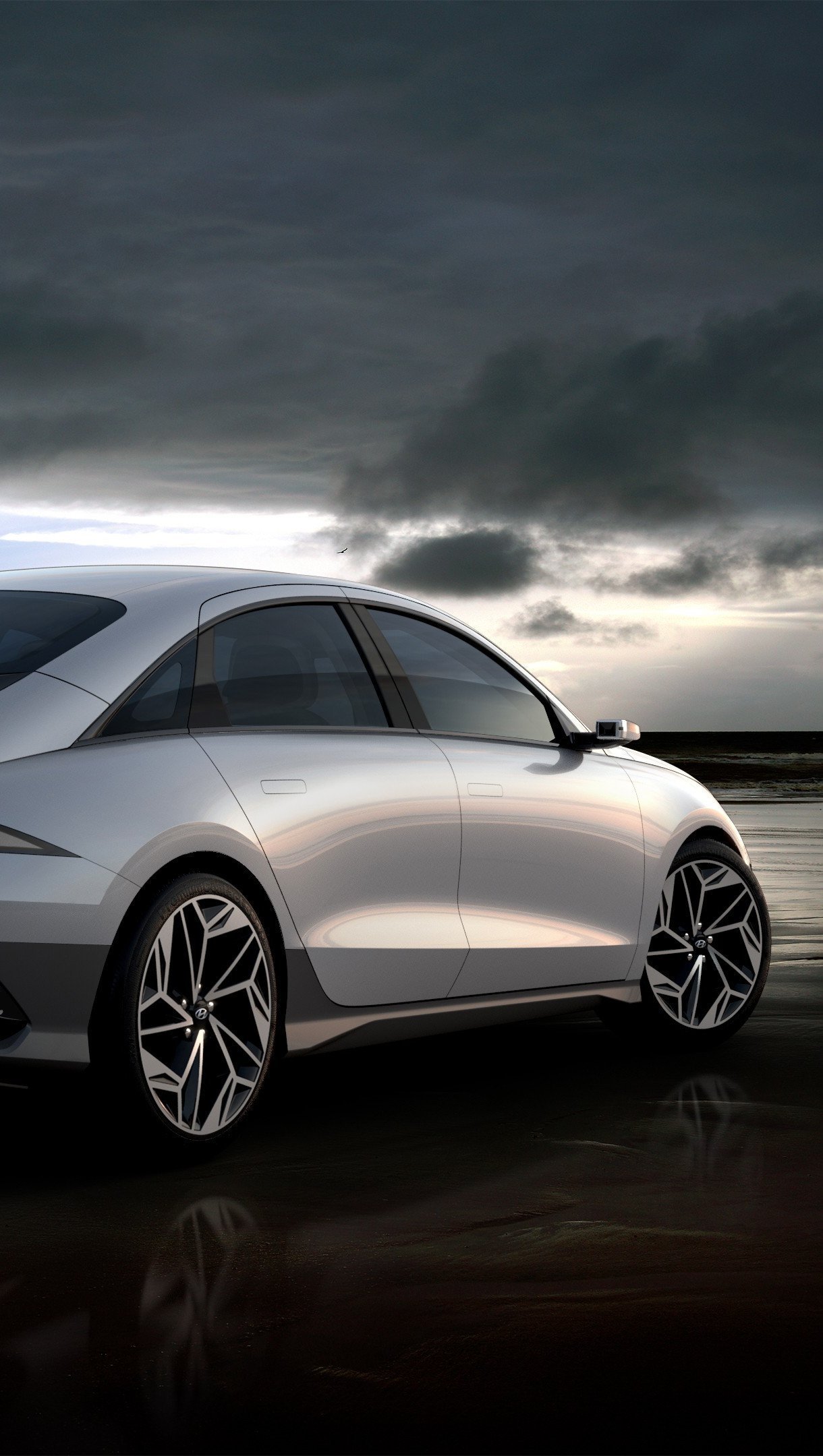 1220x2160  Скачать Hyundai Ioniq 6, Hyundai Ioniq, Sunset, Road, Speed, обои с обратным видом в разрешении 1080x2400