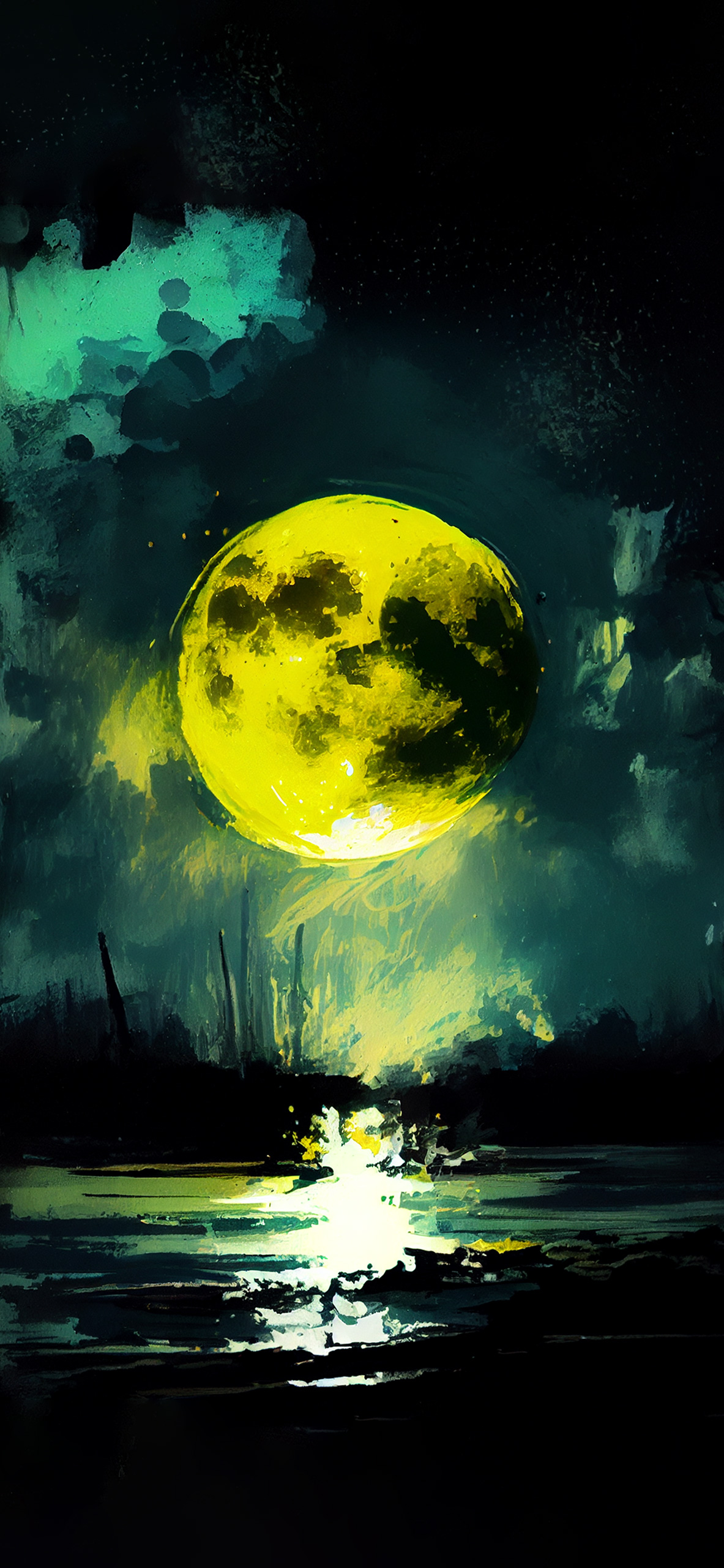 1183x2560  HD обои: Желтая луна в ночное время, полное, темное, небо, природа, дерево, растение | Обои