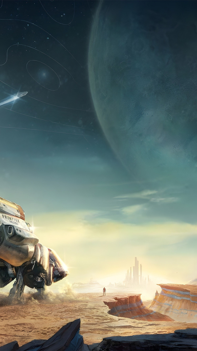 750x1334  Обои для рабочего стола: Космический корабль в Звездном поле 750x1334