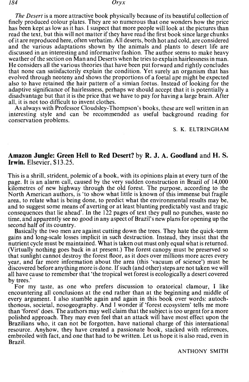 800x1228  Джунгли Амазонки: от зеленого ада до красной пустыни? Р. Дж. А. Гудленд и Х. С. Ирвин. Эльзевир, 13,25 доллара. | Орикс | Кембриджское ядро