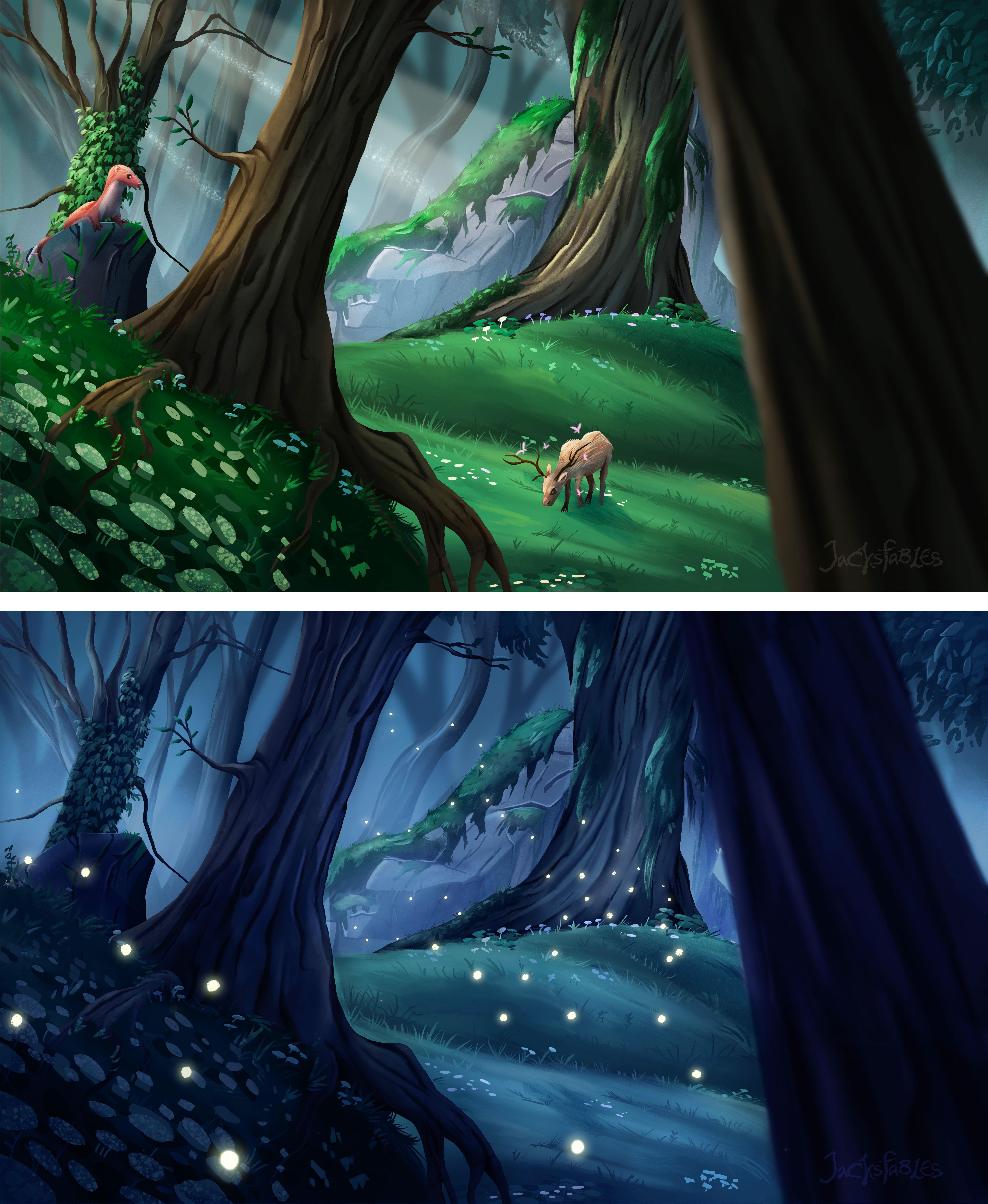 6990x8520  Лесной день и ночь : r/ProCreate