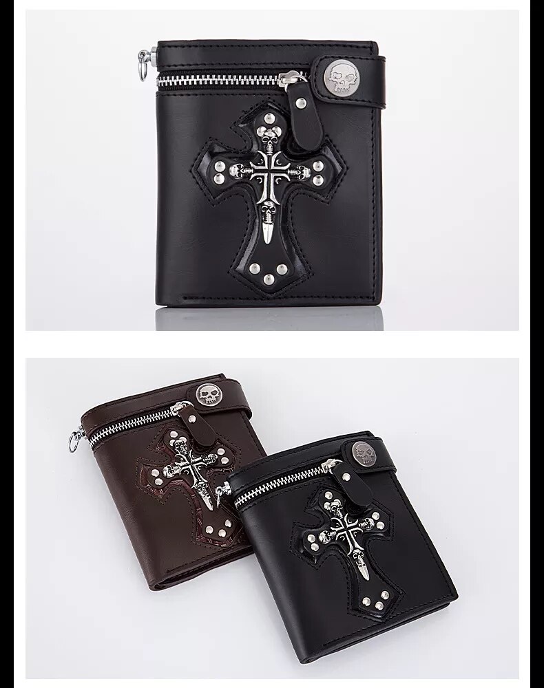 790x1000  Модный крутой клатч из искусственной кожи в стиле панк, готика, Череп,  крест, кошелек, кошельки с цепочкой для женщин и мужчин | AliExpress
