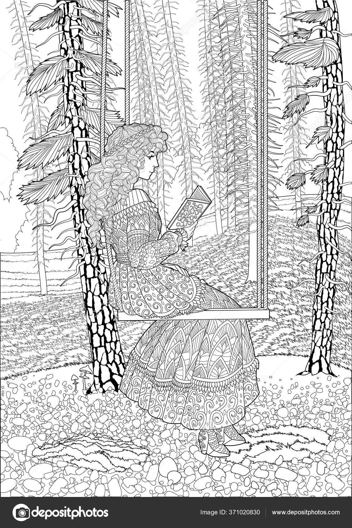 1132x1700  Раскраска для взрослых с красивой дамой Векторное изображение ©Lezhepyoka  371020830