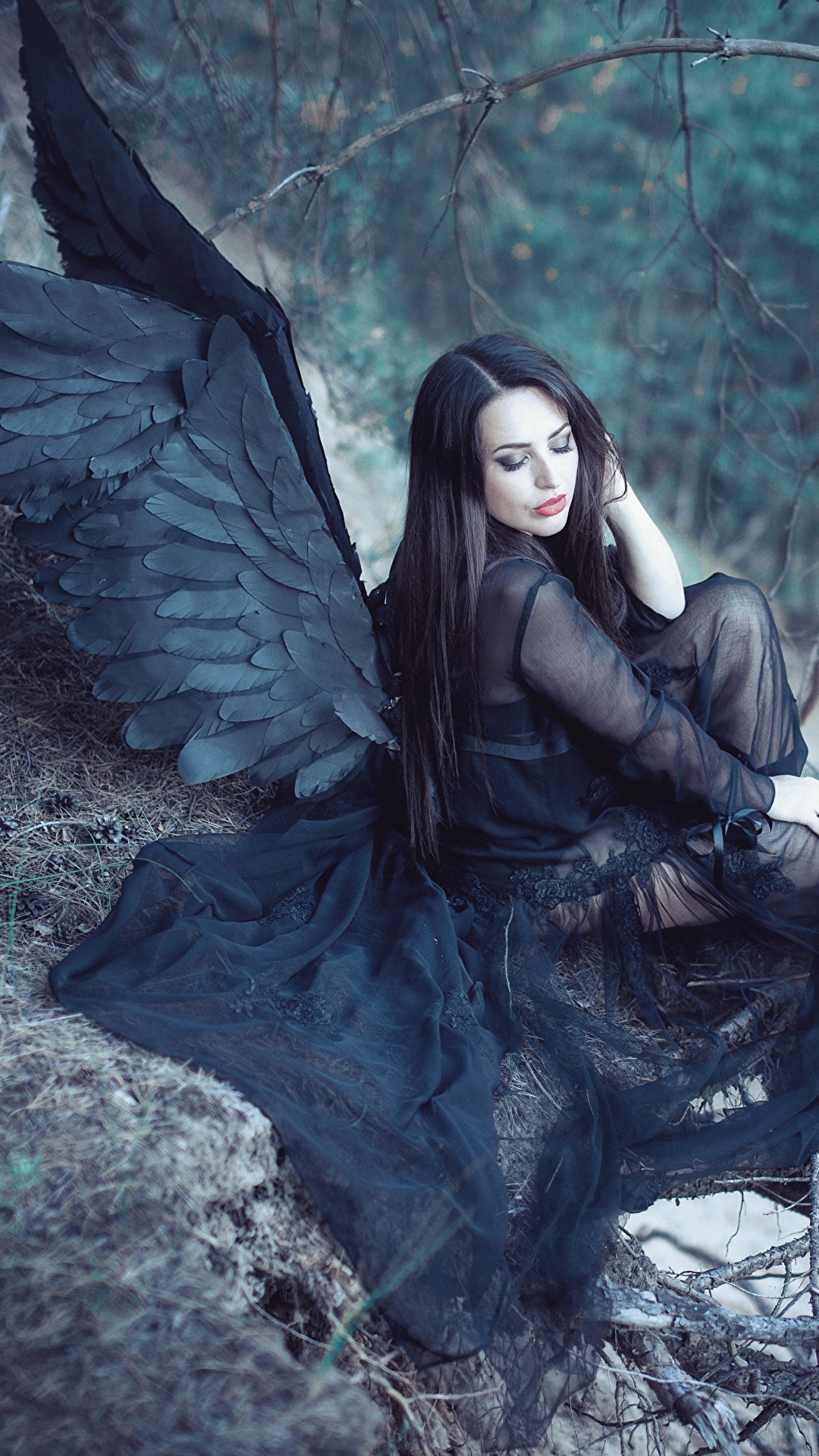 1080x1920  Обои для рабочего стола Крылья девушка ангел сидящие 1080x1920