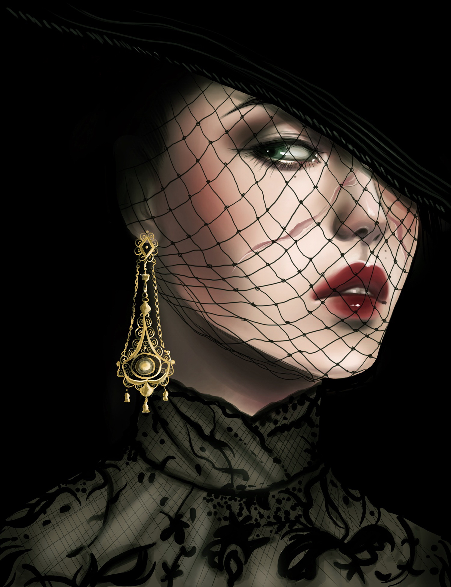 1500x1950  Обои для рабочего стола Лицо Девушки Серьги Взгляд Рисованные