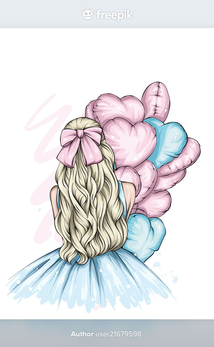 736x1192  Стильная девушка с воздушными шарами и сердечками | Премиум векторы | Рисунки  девушки, Милые рисунки, Рисунки