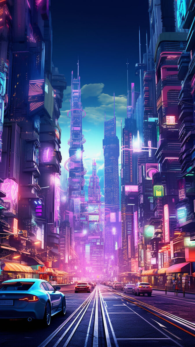 673x1200  Неоновый город - Вертикальные обои на телефон + процесс создания картинок  от ИИ | Творчество с Искусственным Интеллектом | Дзен